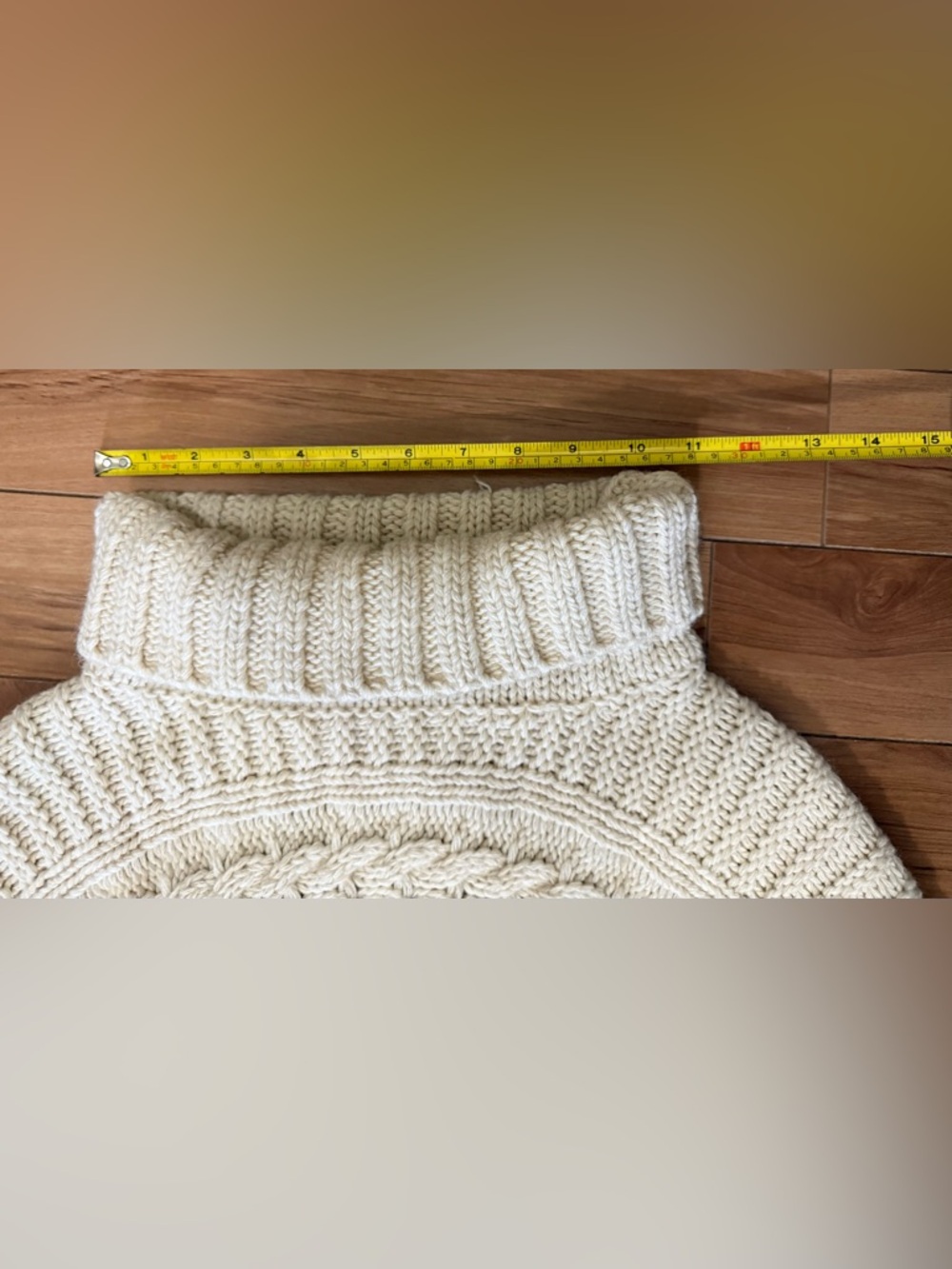 Cream Cable-Knit Turtleneck Cape - Made in Italy - Picture 6 of 8